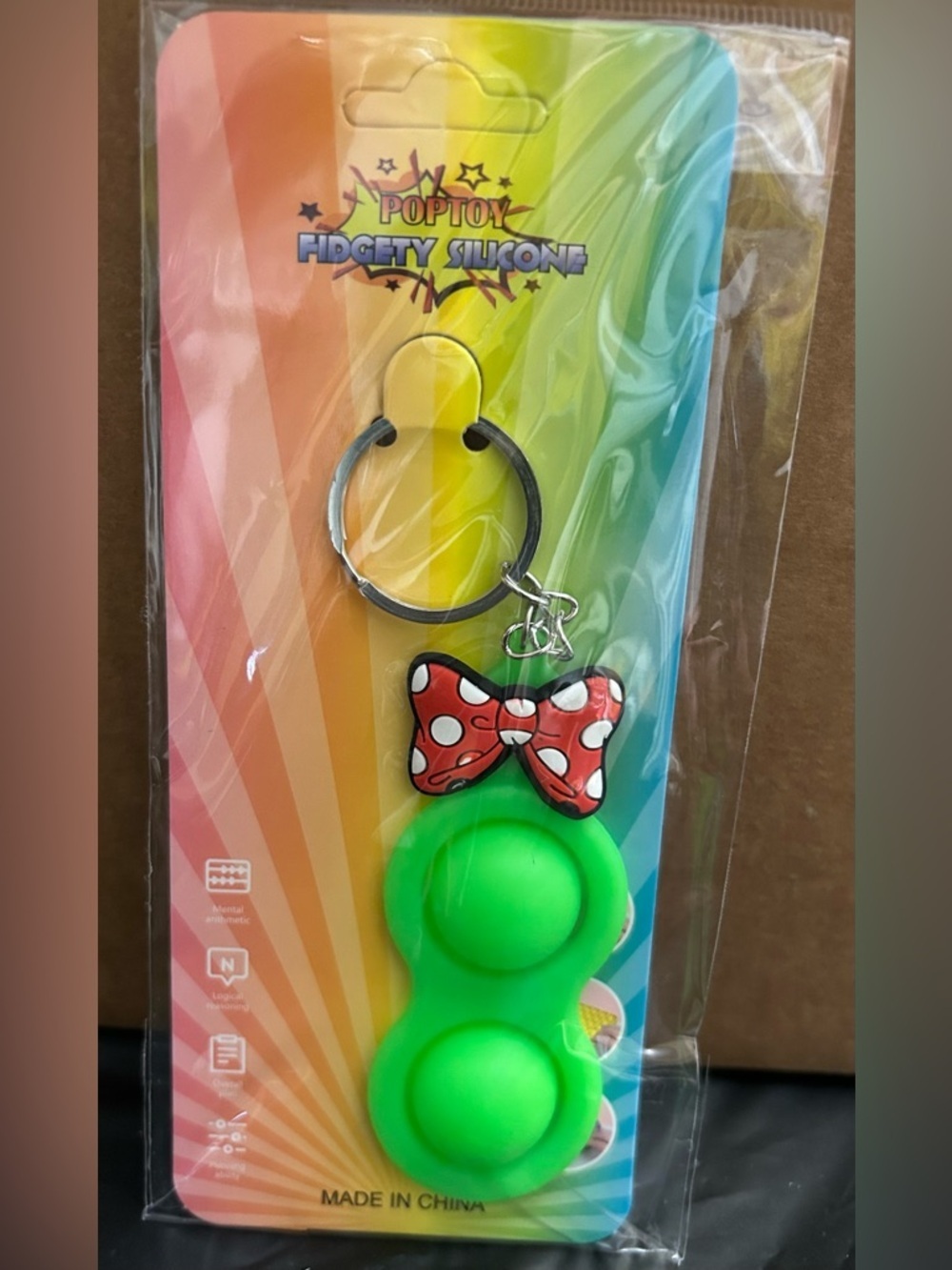 PopToy Fidget Silicone Double Bubble Keychain - Green with Minnie Bow